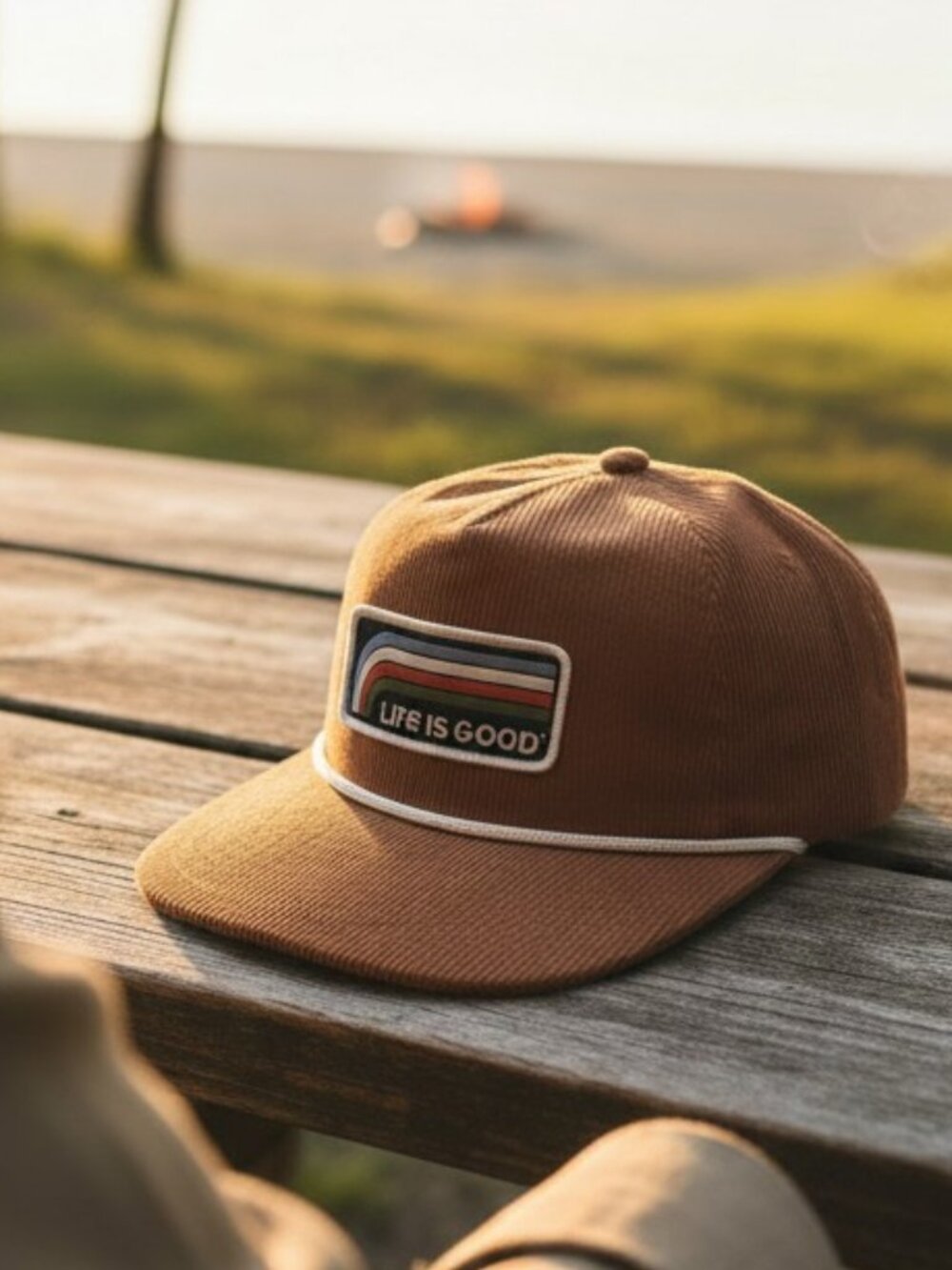 Life is Good Striped Spiral Corduroy Patch Rope Hat